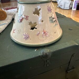Whimsical Ceramic Lamp Shade with Floral Motifs